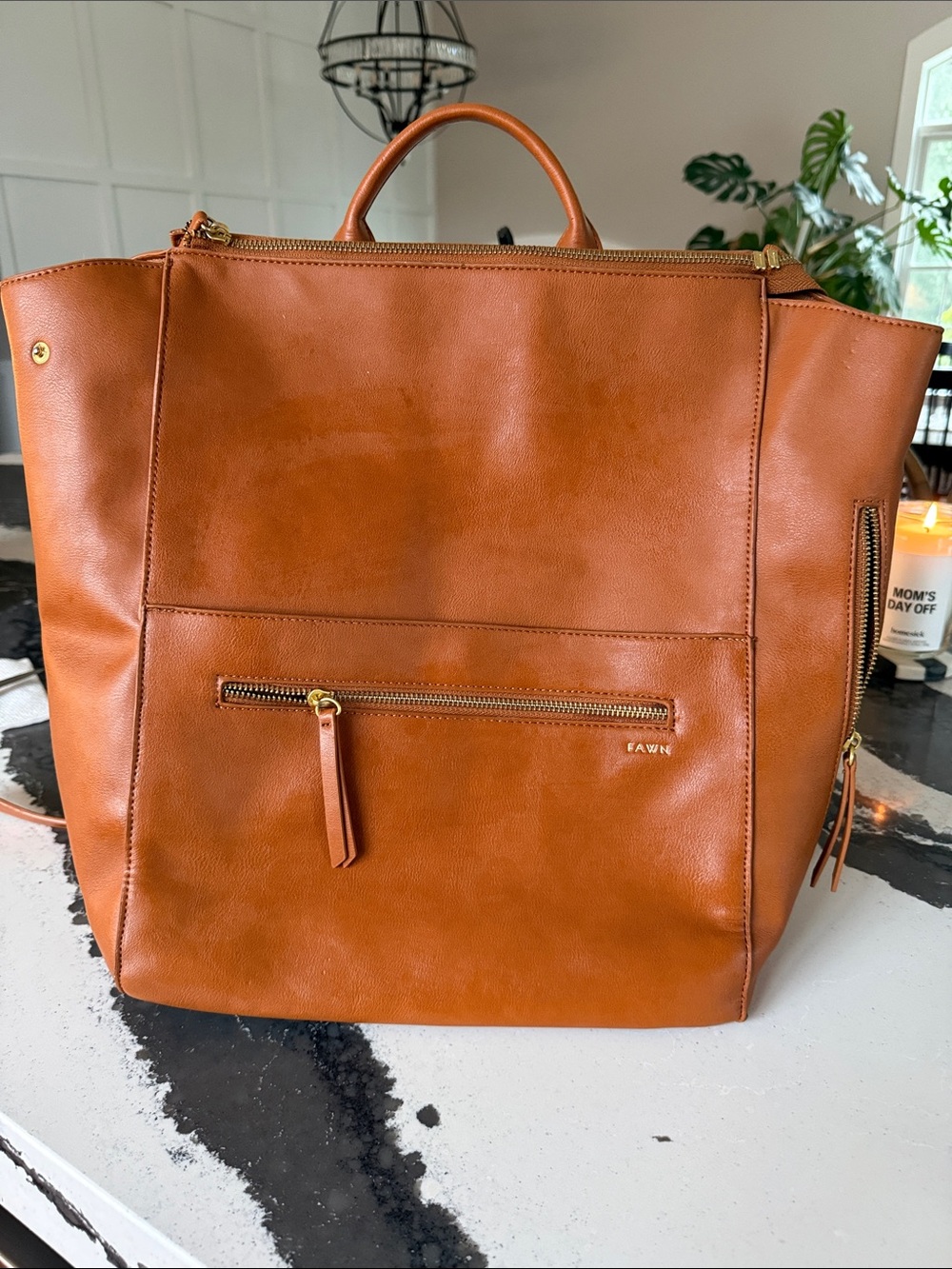 Fawn Design Cognac Leather Tote in Warm Tan